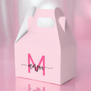 Monogram Stylish Modern Hot Pink Favor Box