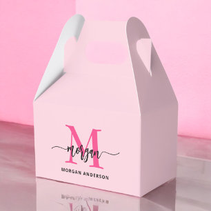 Monogram Stylish Modern Hot Pink Favor Box