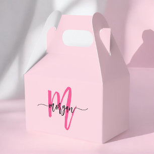 Monogram Stylish Modern Hot Pink Favor Box