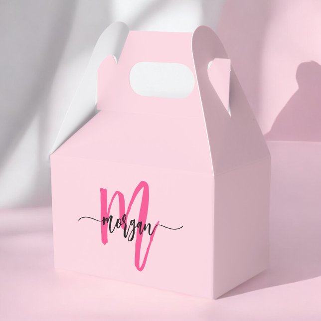 Monogram Stylish Modern Hot Pink Favor Box (Creator Uploaded)