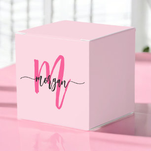 Monogram Stylish Modern Hot Pink Favor Box