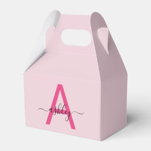 Monogram Stylish Modern Hot Pink Favor Box