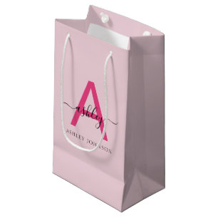 Monogram Stylish Modern Hot Pink Small Gift Bag