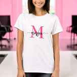 Monogram Stylish Modern Hot Pink T-Shirt<br><div class="desc">Elevate your wardrobe with our Monogram Stylish Modern Hot Pink T-Shirt! Featuring a bold hot pink hue, this tee is personalized with your monogram in a sleek, modern font for a chic, custom look. Made from soft, high-quality fabric, it offers all-day comfort and durability. Perfect for casual outings or layering,...</div>