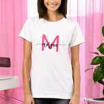Monogram Stylish Modern Hot Pink T-Shirt<br><div class="desc">Elevate your wardrobe with our Monogram Stylish Modern Hot Pink T-Shirt! Featuring a bold hot pink hue, this tee is personalized with your monogram in a sleek, modern font for a chic, custom look. Made from soft, high-quality fabric, it offers all-day comfort and durability. Perfect for casual outings or layering,...</div>