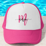 Monogram Stylish Modern Hot Pink Trucker Hat<br><div class="desc">Top off your look with our Monogram Stylish Modern Hot Pink Trucker Hat! Featuring a vibrant hot pink design and personalized with your monogram in a sleek, modern font, this hat adds a chic, custom touch to your style. The breathable mesh back and adjustable snap closure ensure a comfortable fit,...</div>