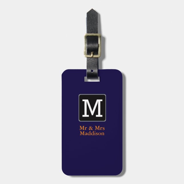 monogram / stylish Mr&Mrs airplane travel Luggage Tag (Front Vertical)