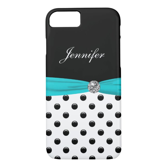 Monogram Stylish Polka Dot Turquoise Case-Mate iPhone Case (Back)