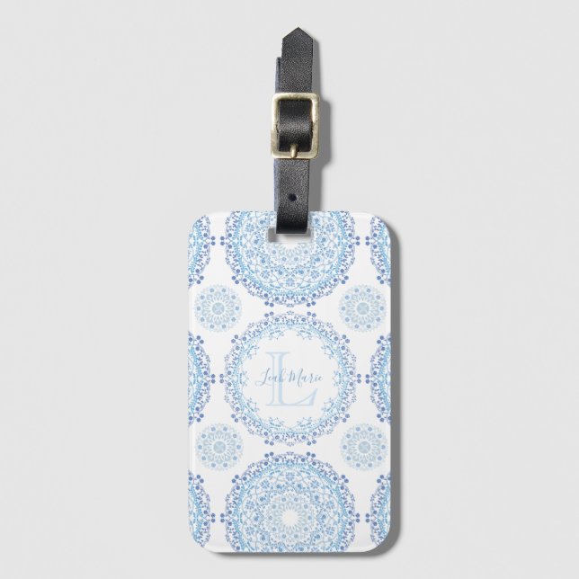 Monogram Stylish Vintage Mandala Personalized Luggage Tag (Front Vertical)