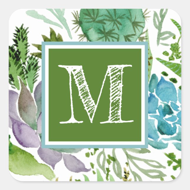 Monogram | Succulent Field I Square Sticker (Front)