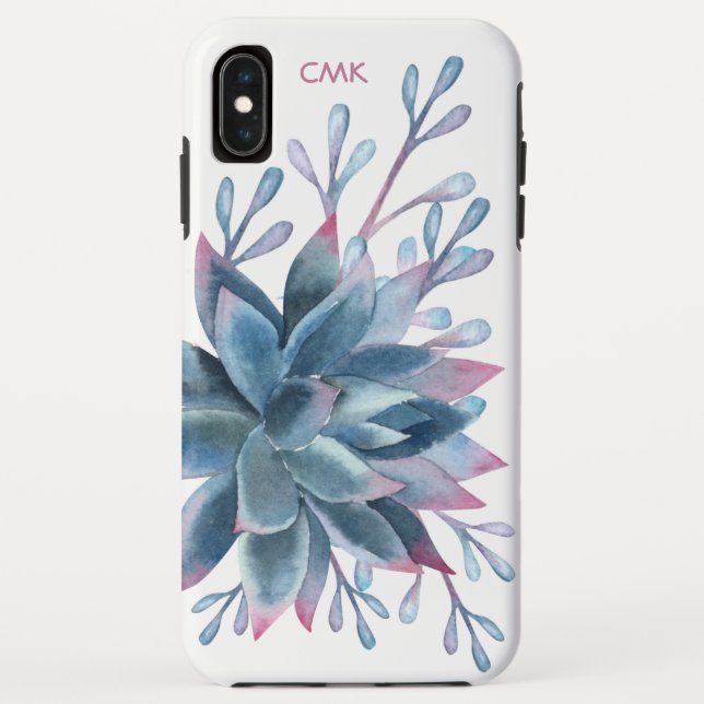 Monogram Succulent Floral Blue Case-Mate iPhone Case (Back)