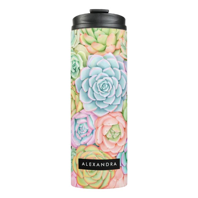 Monogram Succulents Watercolor Colourful Pastel Thermal Tumbler (Front)