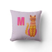 Monogram Sugar Skull Cat Day of the Dead Pillow