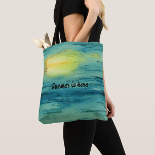 Monogram summer is here sunset Blue painting Tote Bag