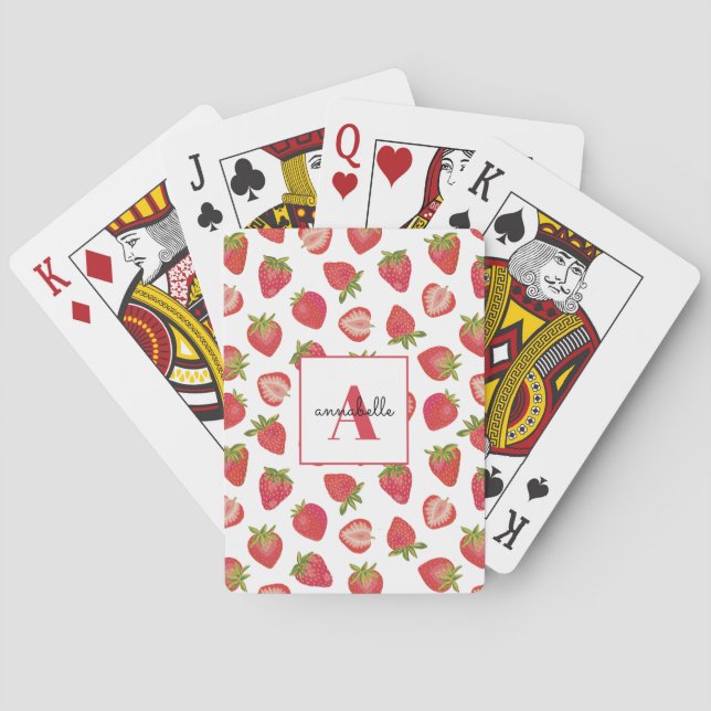 Monogram Summer Strawberry Personalized Playing Cards (Back)