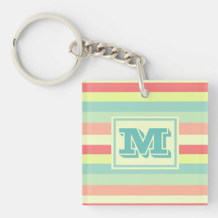 Monogram Summer Stripes Keychain