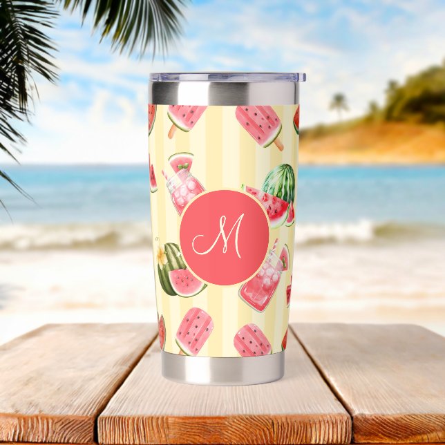 Monogram Summer Watermelon Drinks Pattern Insulated Tumbler (Beach)