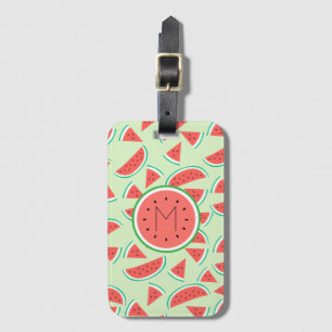 monogram summer watermelon slices pattern luggage tag