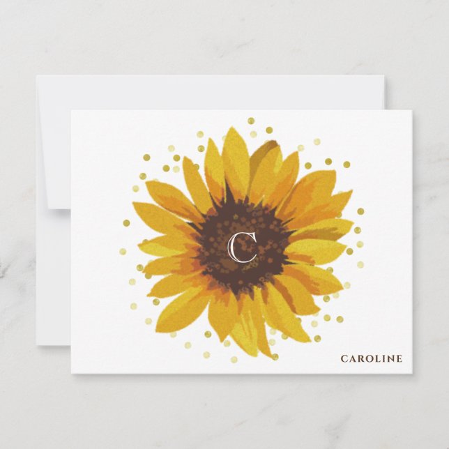 Monogram Sunflower Boho Floral Personalized Card (Front)