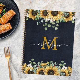 Monogram Sunflower Eucalyptus Black Recipe Book