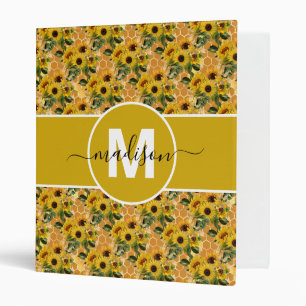 Monogram Sunflower Gold Bee Honeycomb Binder