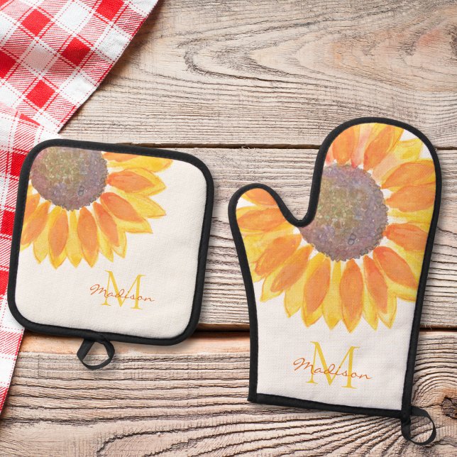 Monogram Sunflower  Oven Mitt & Pot Holder Set (Creator Uploaded)