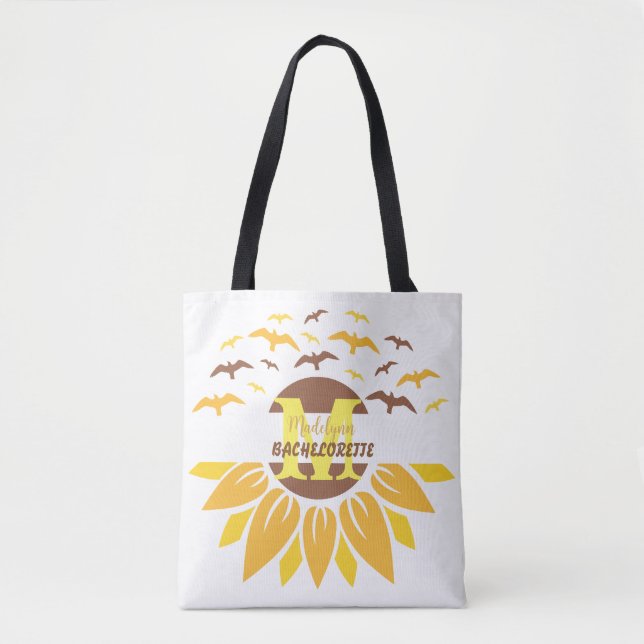 Monogram Sunflower Personalized Bridesmaid Tote Bag (Front)