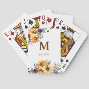 Monogram Sunflower Watercolor Floral Playing Cards