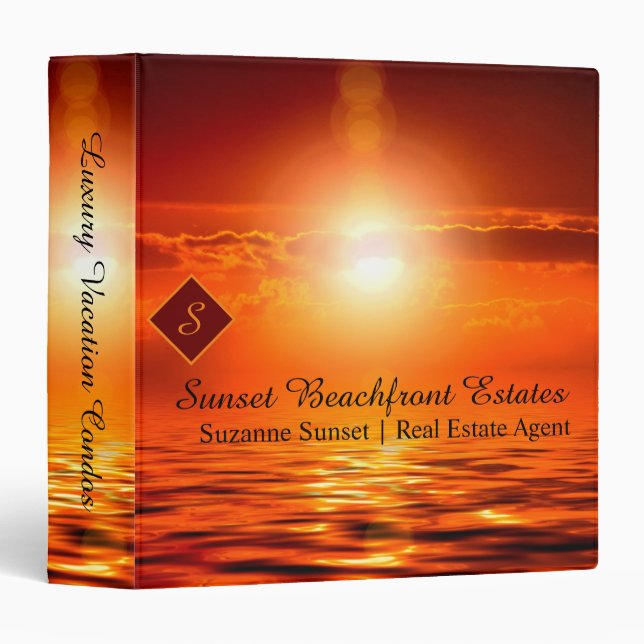 Monogram Sunset Orange Sky Sea of Gold Real Estate Binder (Front/Spine)