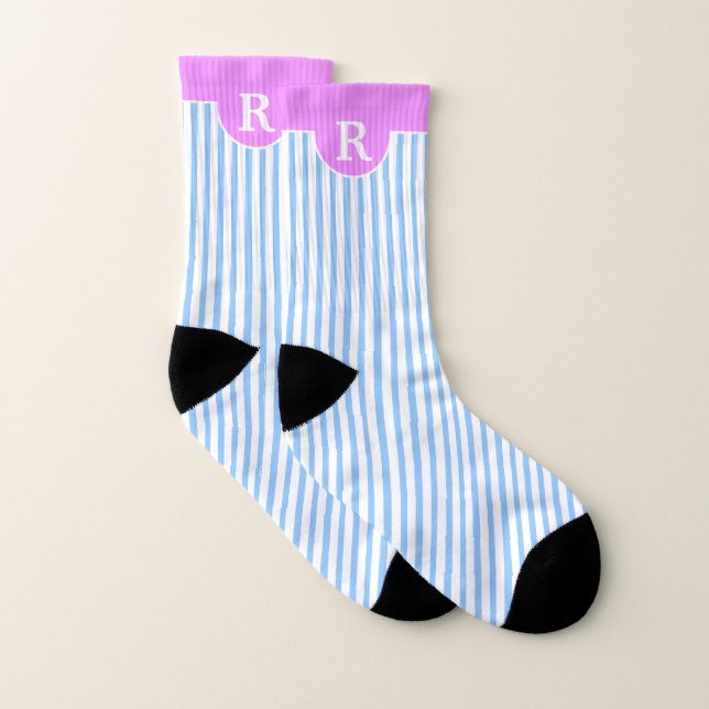 MONOGRAM sur le dessus bleu clair et blanc rayé ro (Paire)