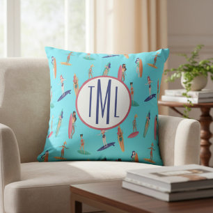 Monogram Surf and Beach Home Décor Throw Pillow