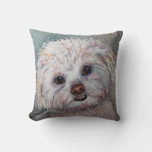 MONOGRAM SWEET WHITE MALTESE YORKIE MIX THROW PILLOW
