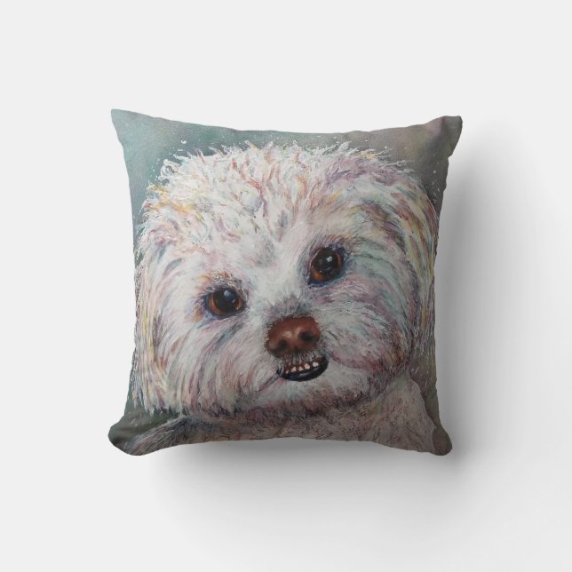 MONOGRAM SWEET WHITE MALTESE YORKIE MIX THROW PILLOW (Front)