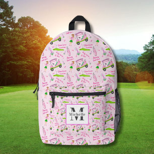 Monogram Swing Pink Golfer Breast Cancer Awareness Printed Backpack
