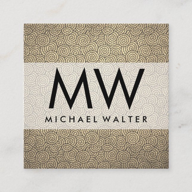 Monogram Swirl Pattern Square Business Card (Front)