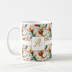 Monogram Swirled christmas floral Coffee Mug