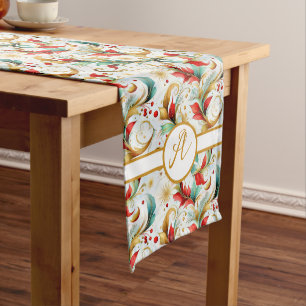 Monogram Swirled christmas floral Medium Table Runner