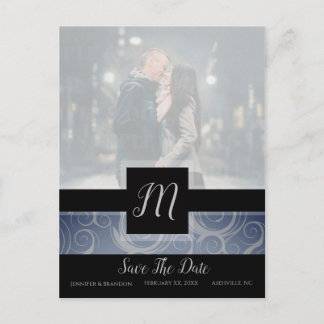 Monogram Swirls Photo Save The Date Announcement Postcard