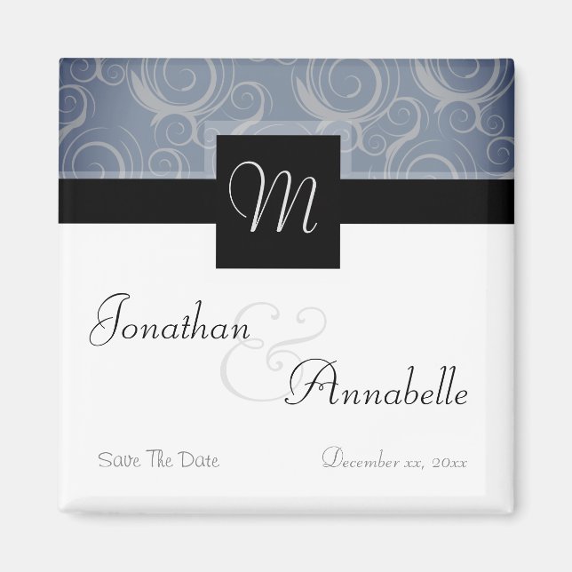 Monogram Swirls Save The Date Magnet (Front)