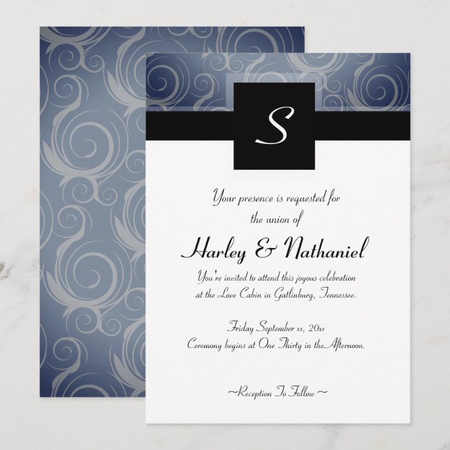 Monogram Swirls Wedding Invitation (Front/Back)