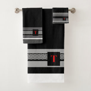 Monogram T Black  Bath Towel Set