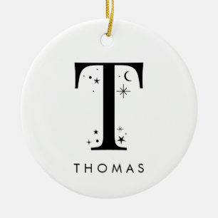 Monogram T Celestial Name  Ceramic Ornament