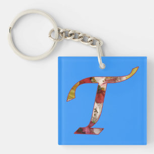 Monogram T Floral Design Keychain