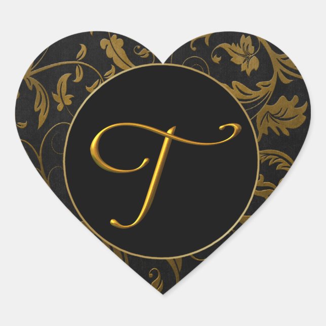 Monogram T Gold and Black Damask Wedding Seal (Front)