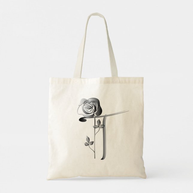 Monogram T Hand-written w/Rose Tote Bag (Back)