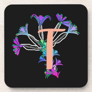 Monogram T Initial  Beverage Coaster