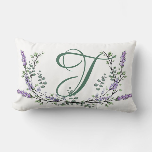 Monogram T Lavender Eucalyptus Lumbar Pillow (Front)