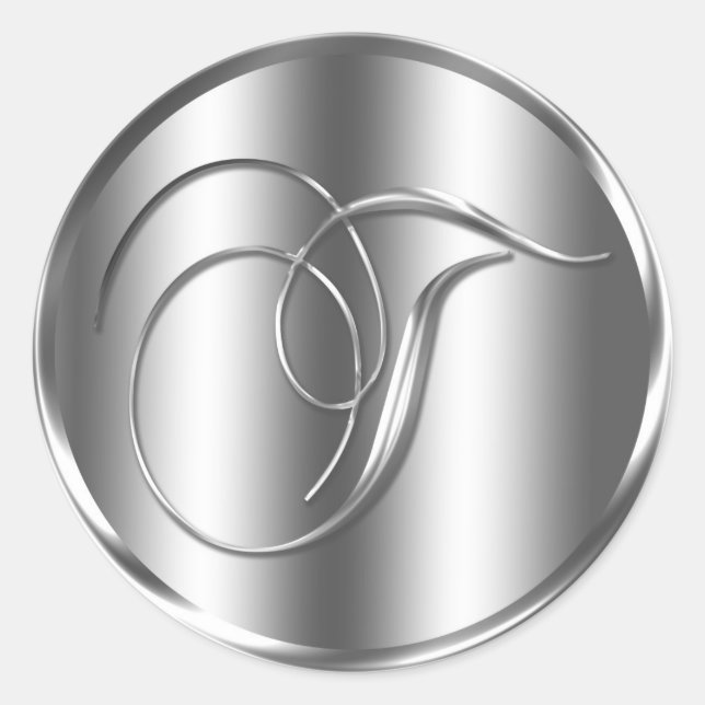Monogram T Silver Colour Wedding Invitation Holida Classic Round Sticker (Front)