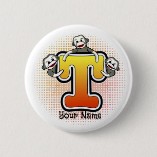 Monogram T Sock Monkey  2 Inch Round Button