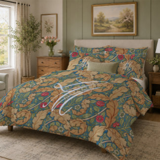 Monogram tan blue William Morris floral Marigold Pillowcase